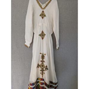 Ethiopian Traditional Dress Handmade Habesha Kemis Embroidered Floral Maxi Dress